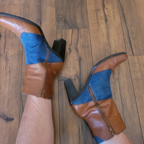 Vintage - Y2K does 70's Leather and Denim Ankle Boots - Picture 3 of 9